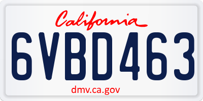 CA license plate 6VBD463