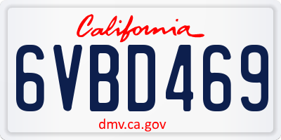CA license plate 6VBD469