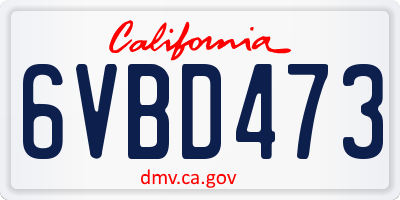 CA license plate 6VBD473