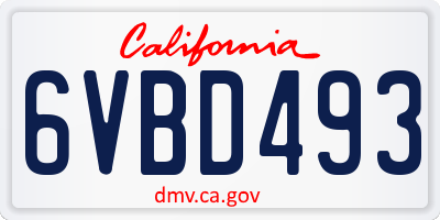 CA license plate 6VBD493
