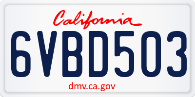 CA license plate 6VBD503