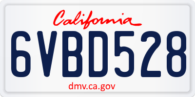 CA license plate 6VBD528