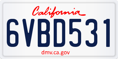 CA license plate 6VBD531