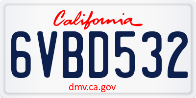 CA license plate 6VBD532