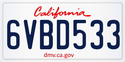 CA license plate 6VBD533