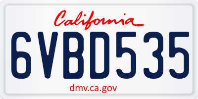 CA license plate 6VBD535
