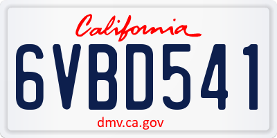 CA license plate 6VBD541