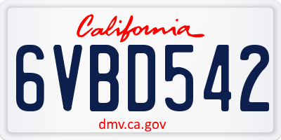 CA license plate 6VBD542