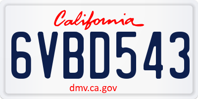 CA license plate 6VBD543