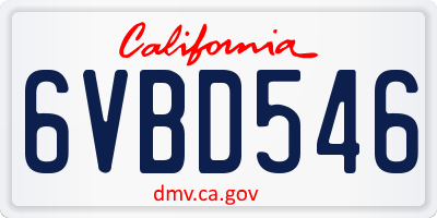 CA license plate 6VBD546