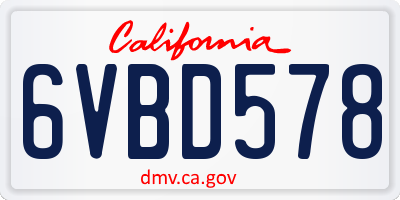 CA license plate 6VBD578