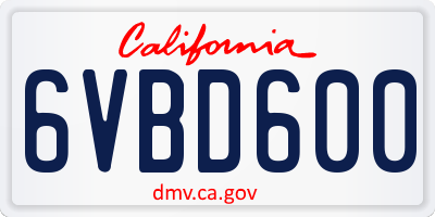 CA license plate 6VBD600
