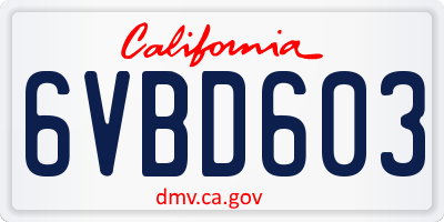 CA license plate 6VBD603
