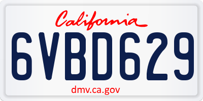CA license plate 6VBD629