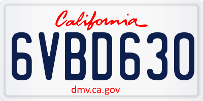 CA license plate 6VBD630