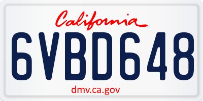 CA license plate 6VBD648