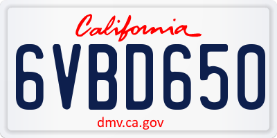 CA license plate 6VBD650