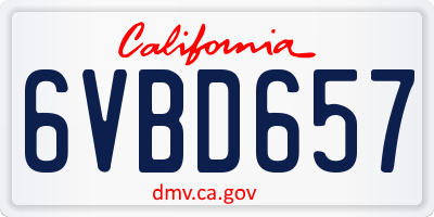 CA license plate 6VBD657