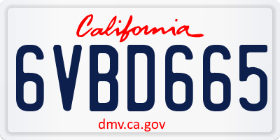 CA license plate 6VBD665