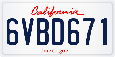 CA license plate 6VBD671