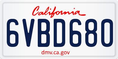 CA license plate 6VBD680