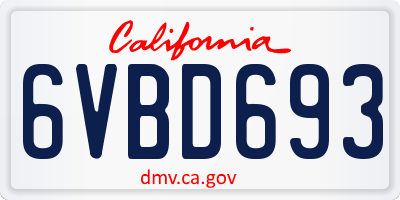 CA license plate 6VBD693