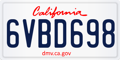 CA license plate 6VBD698