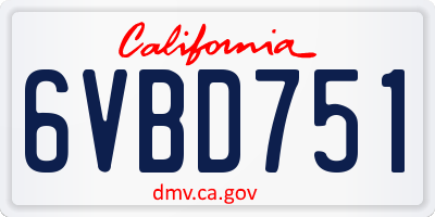 CA license plate 6VBD751
