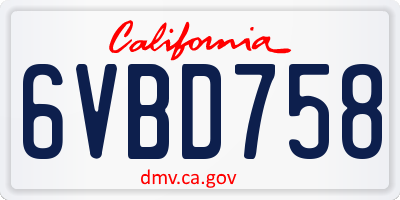 CA license plate 6VBD758