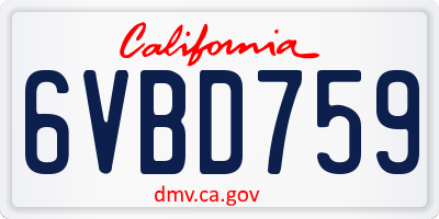 CA license plate 6VBD759