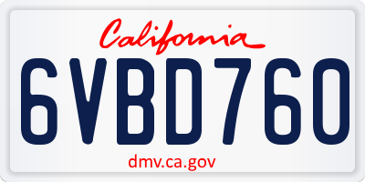 CA license plate 6VBD760