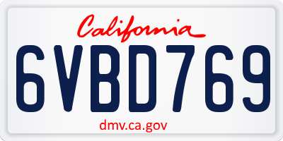 CA license plate 6VBD769