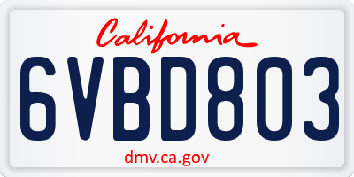 CA license plate 6VBD803