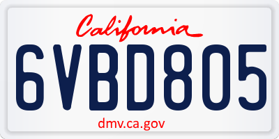 CA license plate 6VBD805