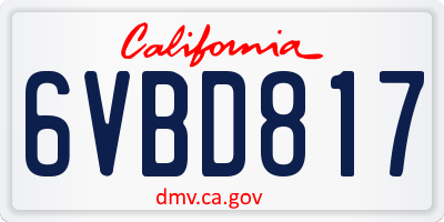CA license plate 6VBD817