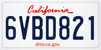 CA license plate 6VBD821