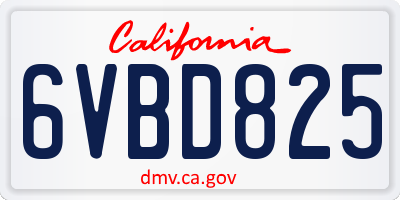 CA license plate 6VBD825