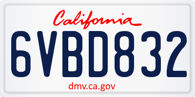 CA license plate 6VBD832