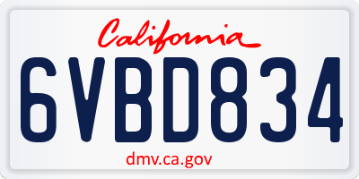 CA license plate 6VBD834