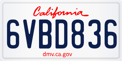 CA license plate 6VBD836