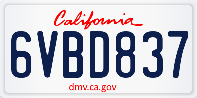 CA license plate 6VBD837