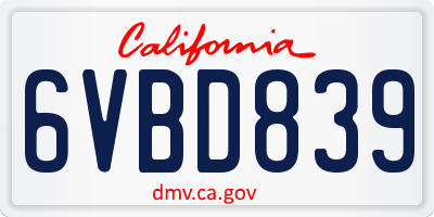 CA license plate 6VBD839