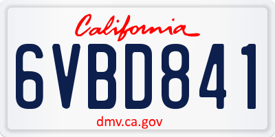 CA license plate 6VBD841