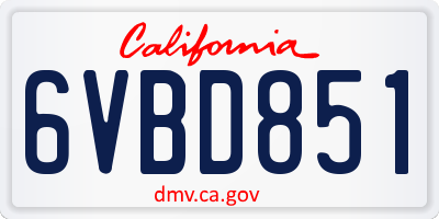 CA license plate 6VBD851