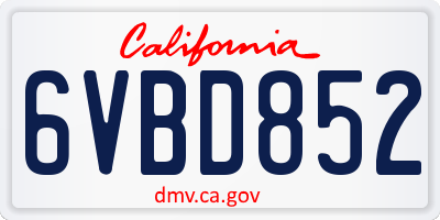 CA license plate 6VBD852