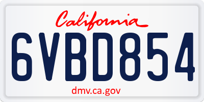 CA license plate 6VBD854