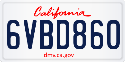CA license plate 6VBD860