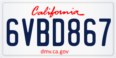 CA license plate 6VBD867