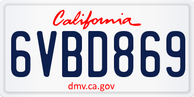 CA license plate 6VBD869