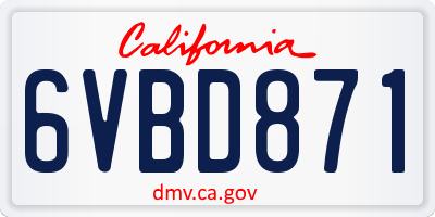 CA license plate 6VBD871